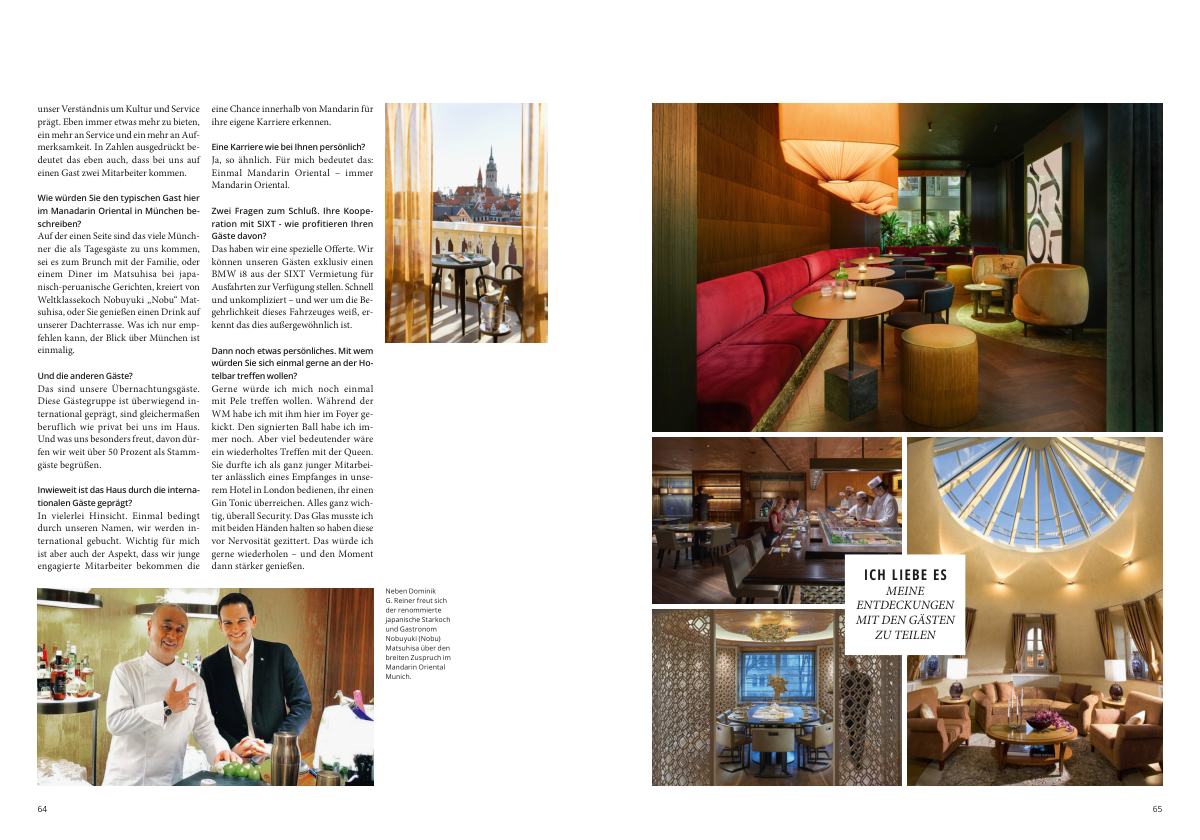Doppelseite mit Hotelinterieurs und Reisereportage